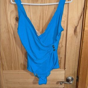 Carol Wior Blue One-Piece Swimsuit with Button Detail